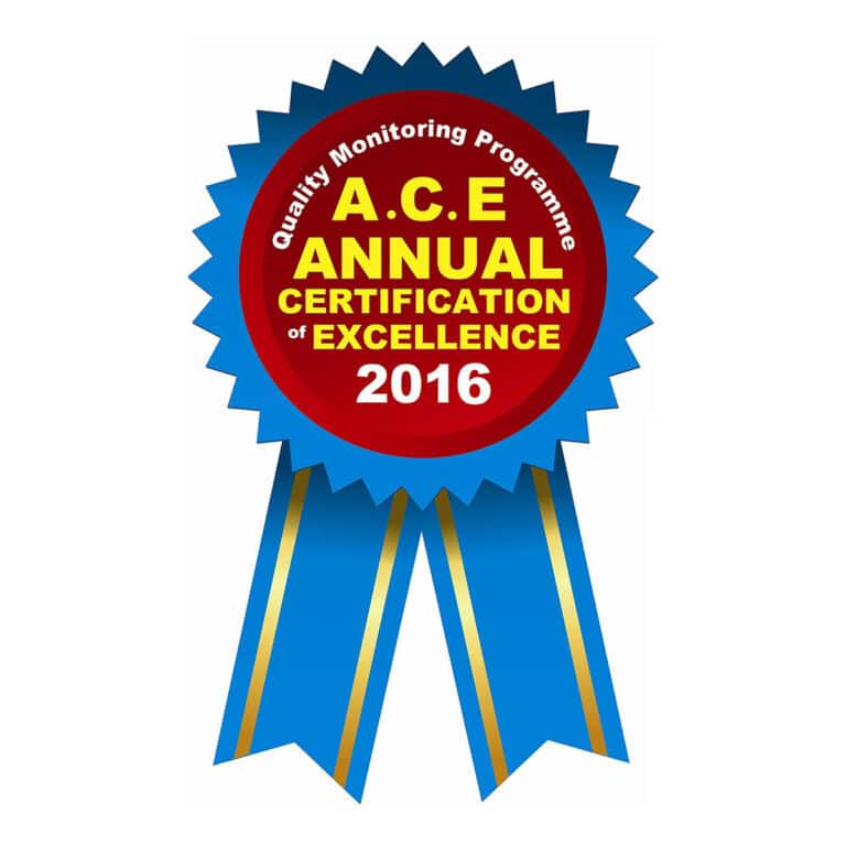 Annual Certification of Excellence 2016 certificate